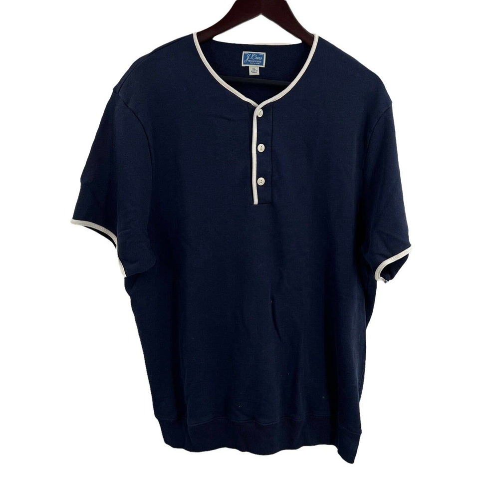 J Crew Piped Vintage Cotton Terry Henley Navy Size XL